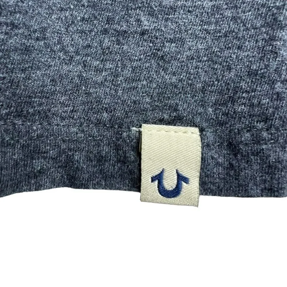 True Religion V-Neck T-Shirt Gray XL 100% Cotton Logo Tag Casual Tee